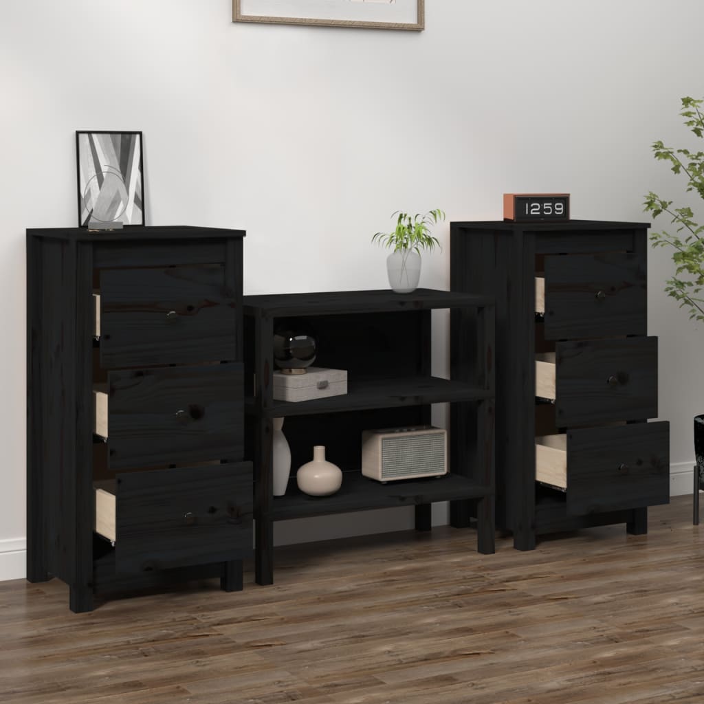 Buffets 2 pcs noir 40x35x80 cm bois massif de pin - XIOS