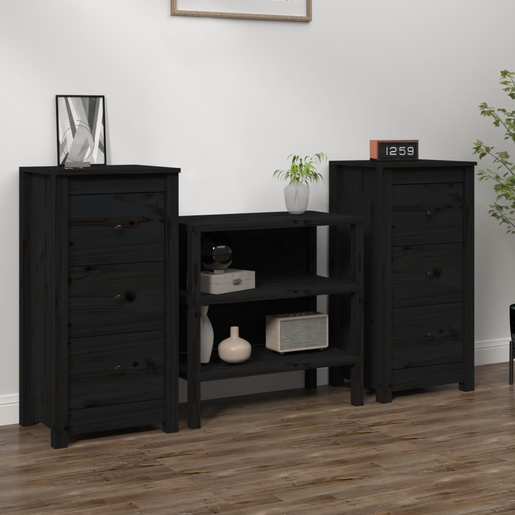Buffets 2 pcs noir 40x35x80 cm bois massif de pin - XIOS