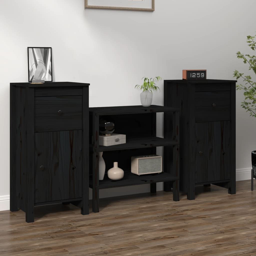 Buffets 2 pcs Noir 40x35x80 cm Bois massif de pin - XIOS
