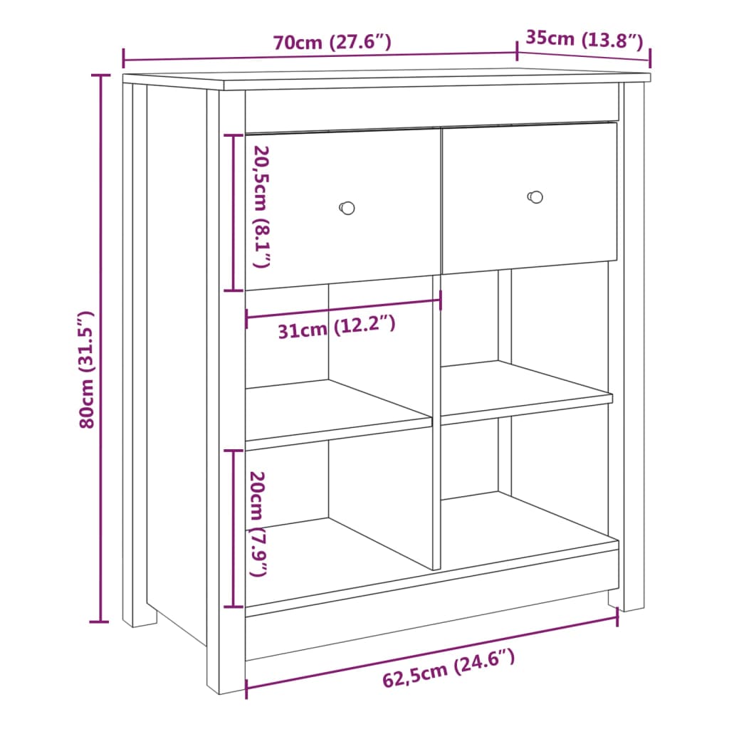 Buffet 70x35x80 cm Bois massif de pin - XIOS