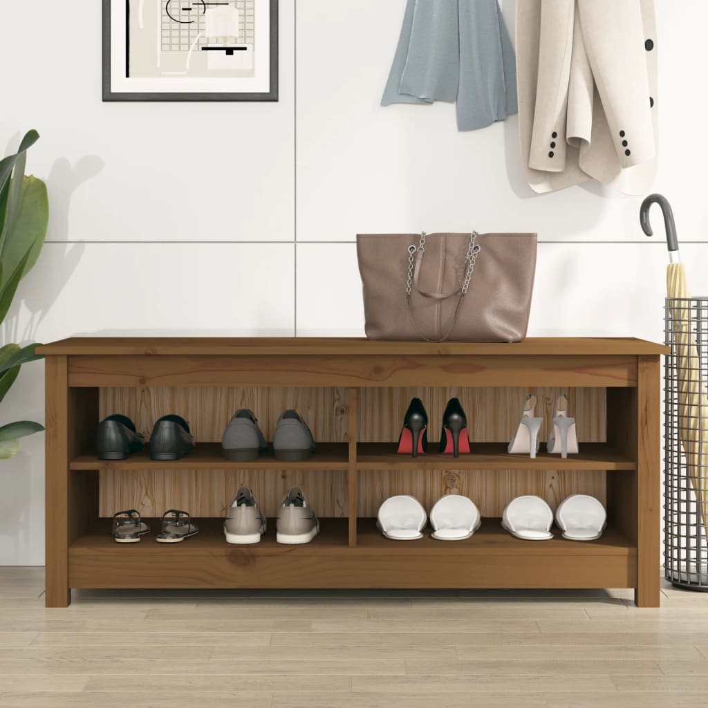 Banc à chaussures Marron miel 110x38x45,5 cm Pin massif - XIOS