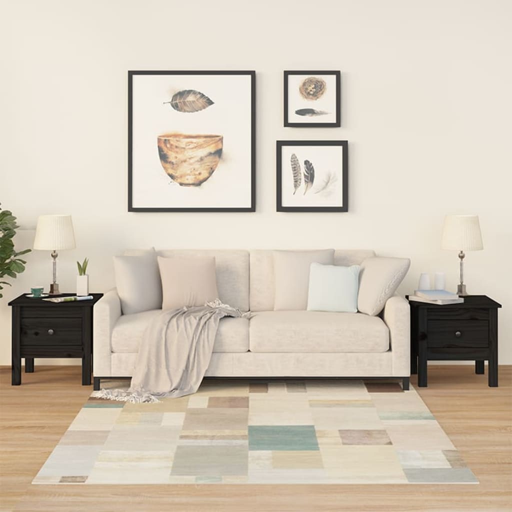 Tables d'appoint 2 pcs Noir 40x40x39 cm Bois massif de pin - XIOS