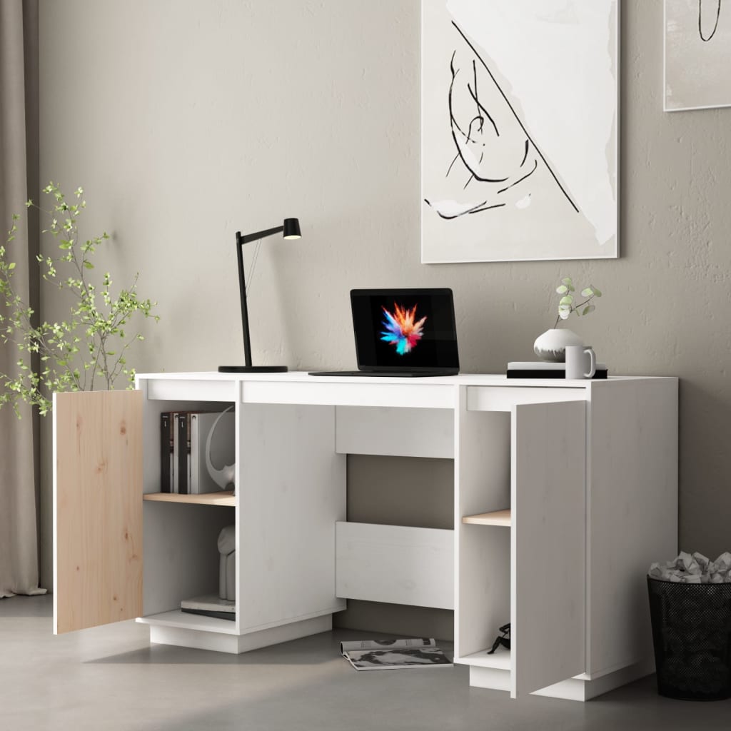 Bureau blanc 140x50x75 cm bois massif de pin - XIOS
