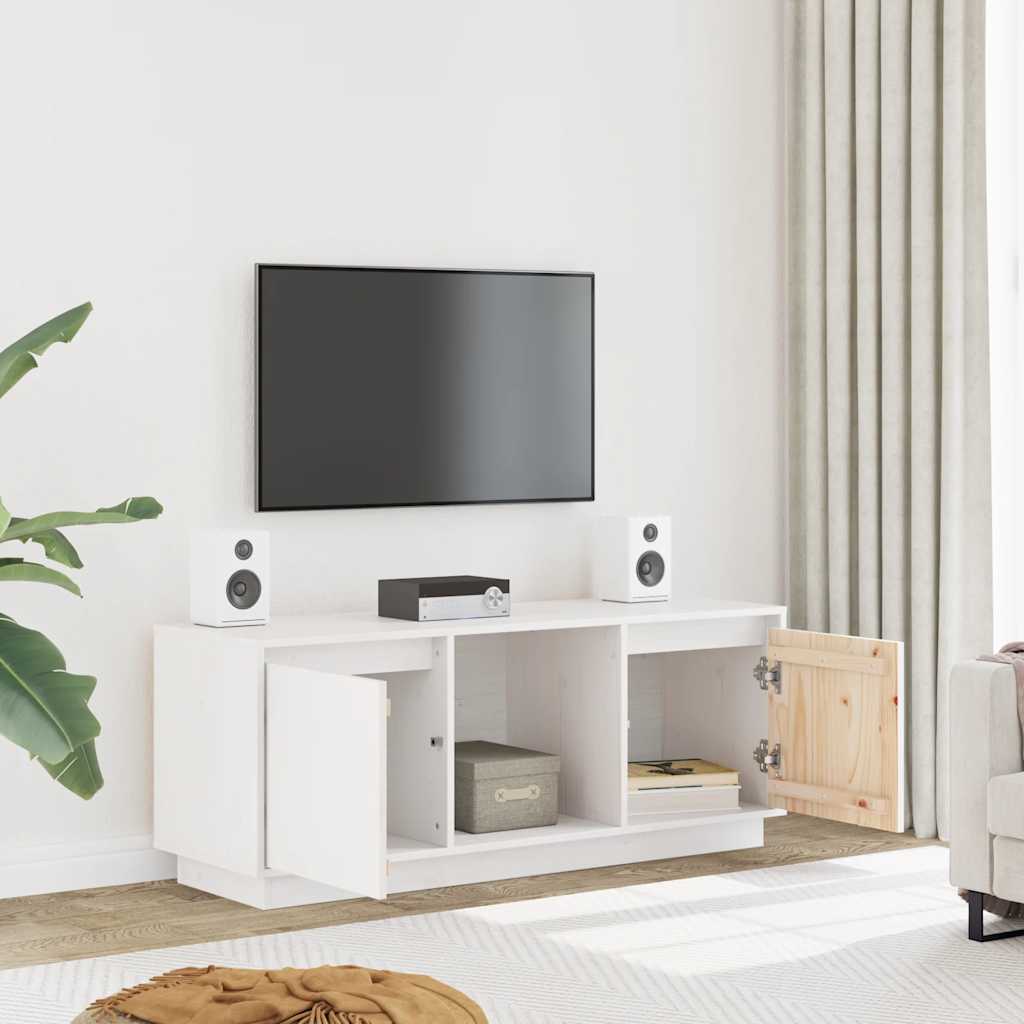 Meuble TV Blanc 110,5x35x44 cm Bois de pin massif - XIOS