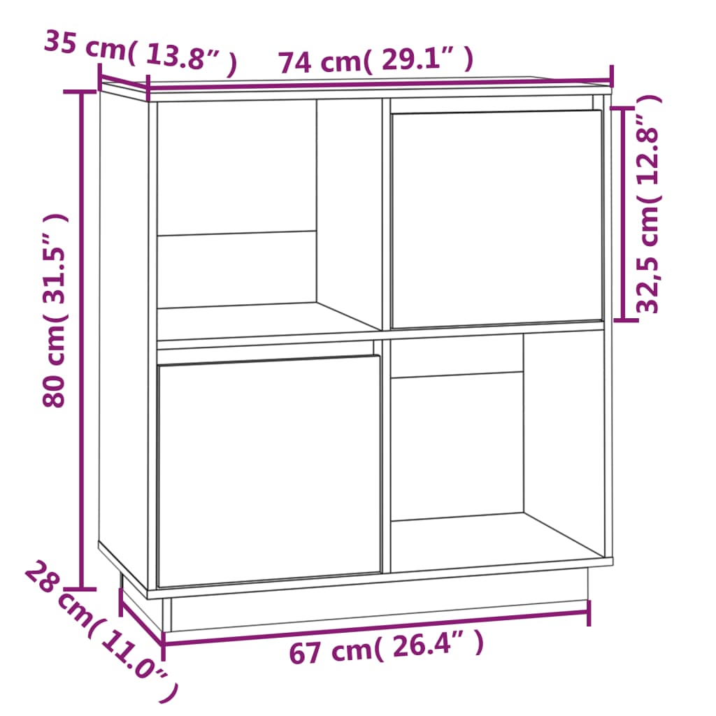 Buffet Gris 74x35x80 cm Bois massif de pin - XIOS