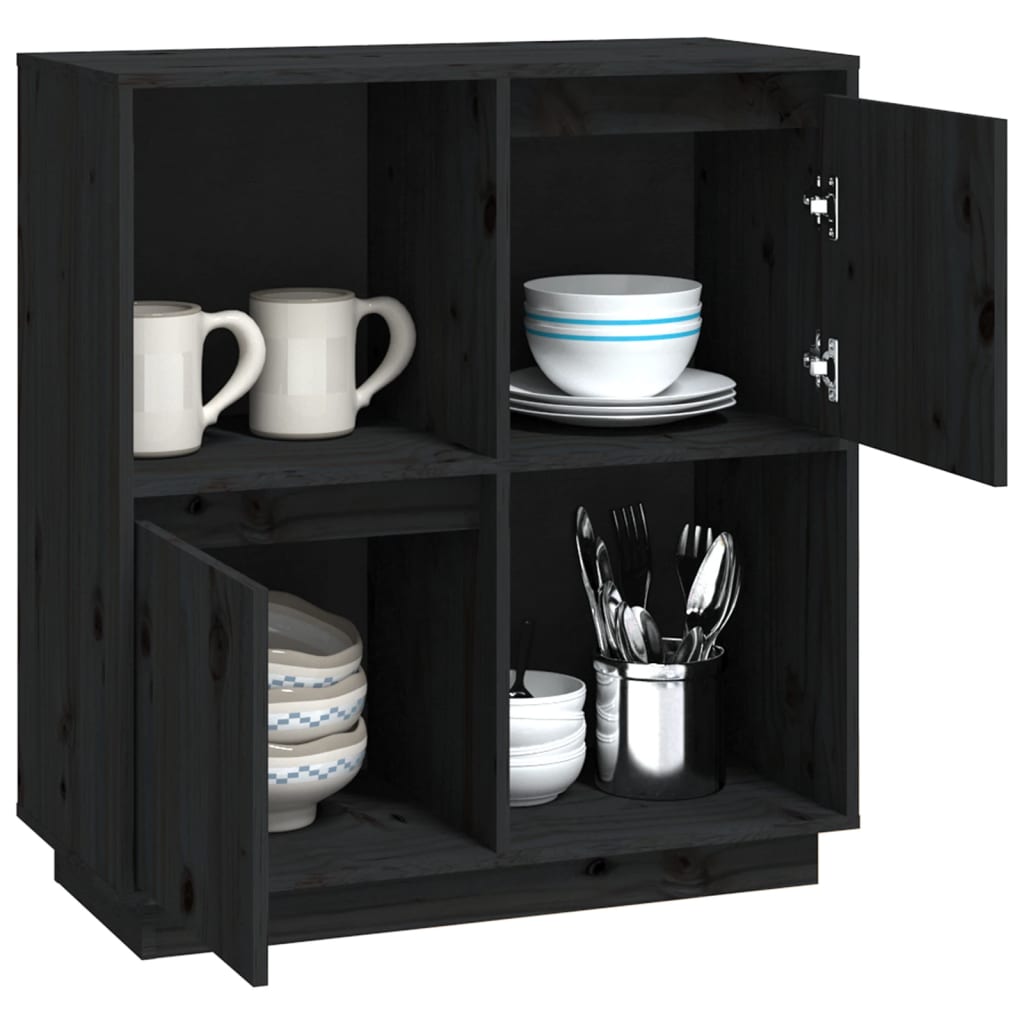 Buffet noir 74x35x80 cm bois massif de pin - XIOS