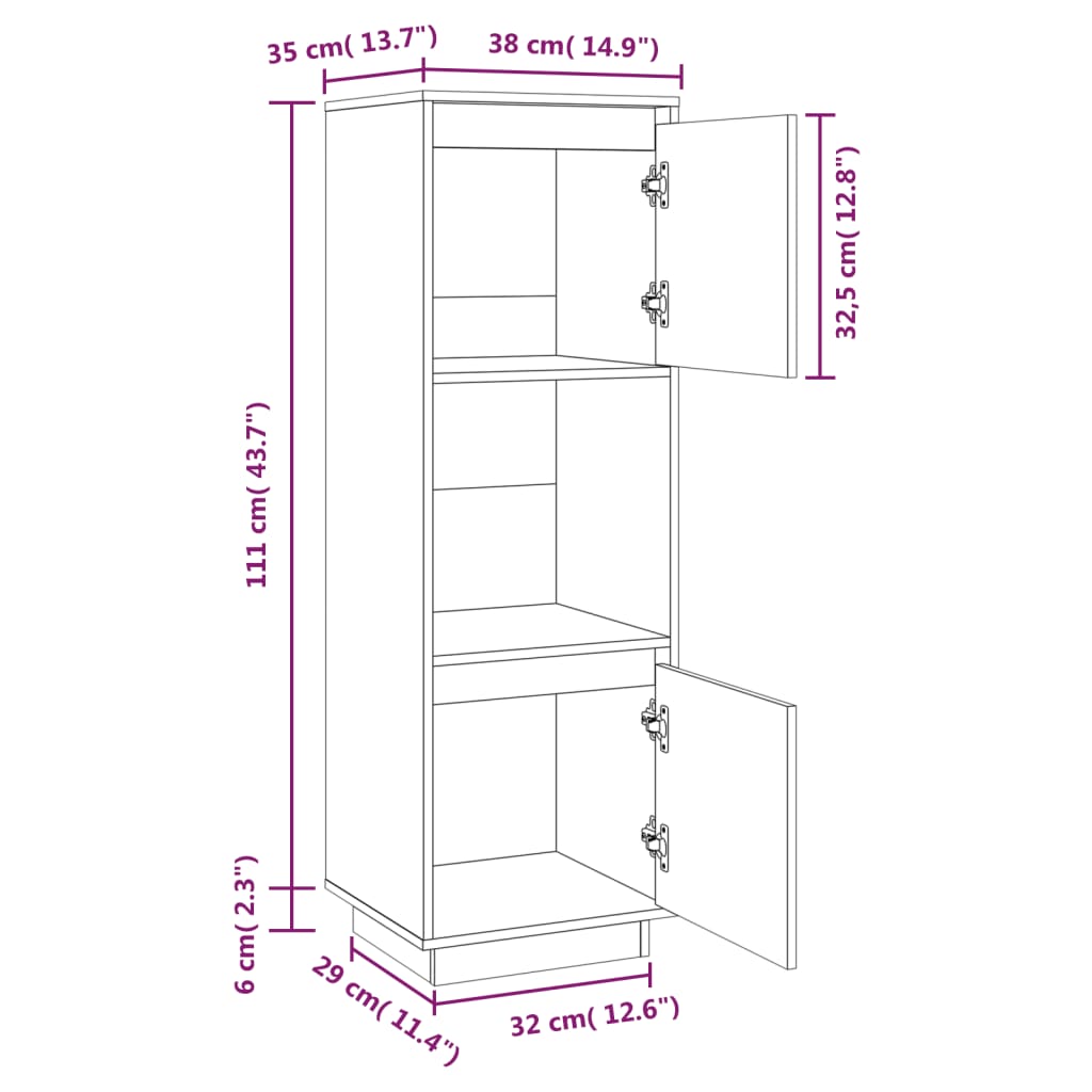 Buffet haut Blanc 38x35x117 cm Bois massif de pin - XIOS