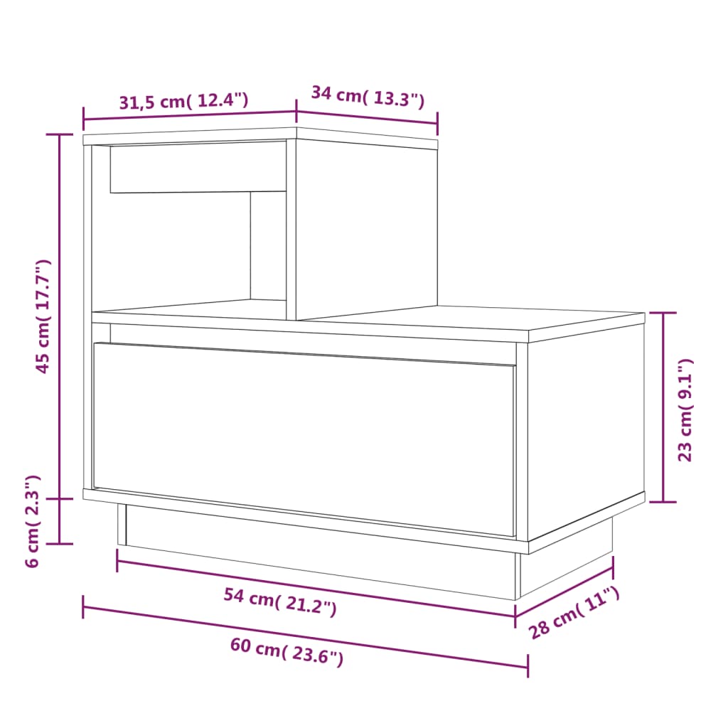 Table de chevet 60x34x51 cm Bois de pin solide - XIOS