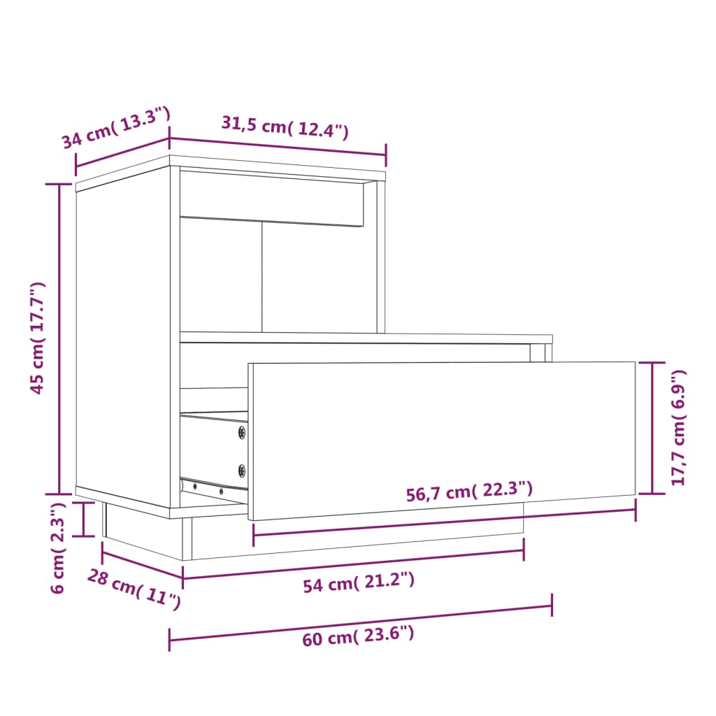 Table de chevet 60x34x51 cm Bois de pin solide - XIOS
