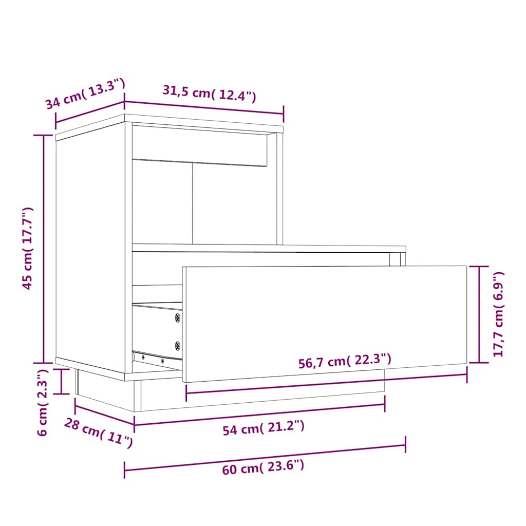 Table de chevet Blanc 60x34x51 cm Bois de pin solide - XIOS