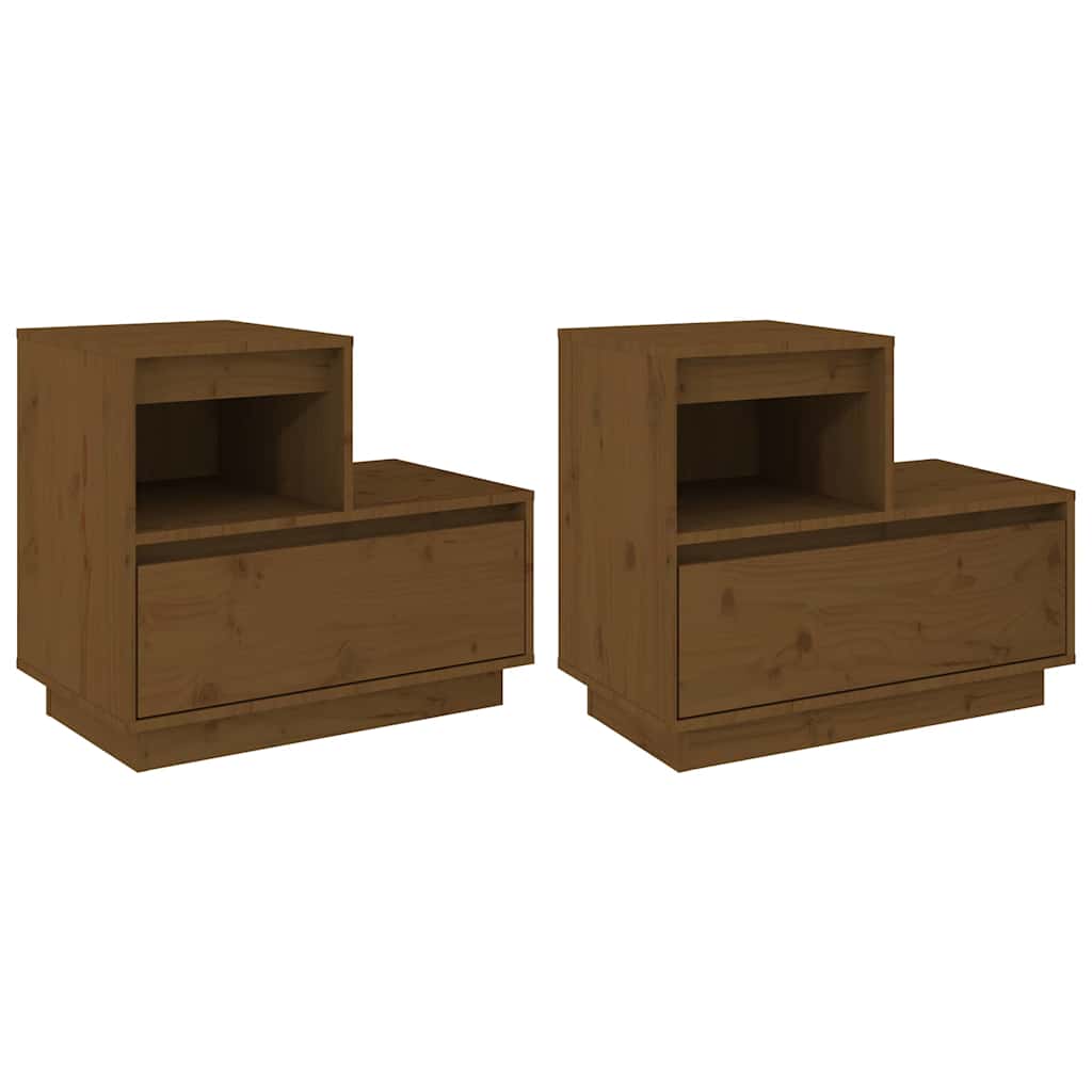 Tables de chevet 2pcs Marron miel 60x34x51cm Bois de pin massif - XIOS