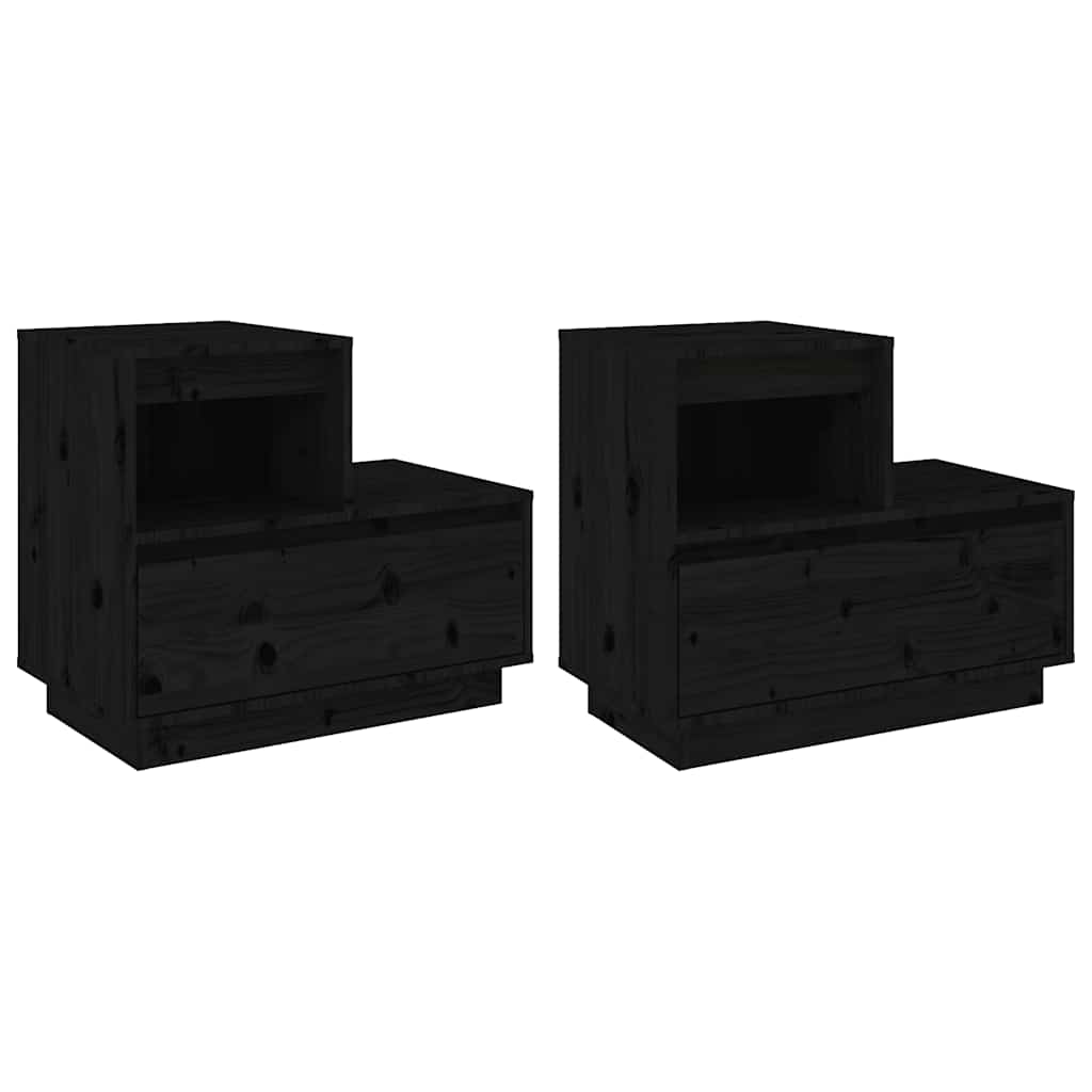 Tables de chevet 2 pcs Noir 60x34x51 cm Bois de pin solide - XIOS