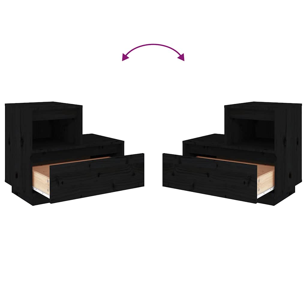 Tables de chevet 2 pcs Noir 60x34x51 cm Bois de pin solide