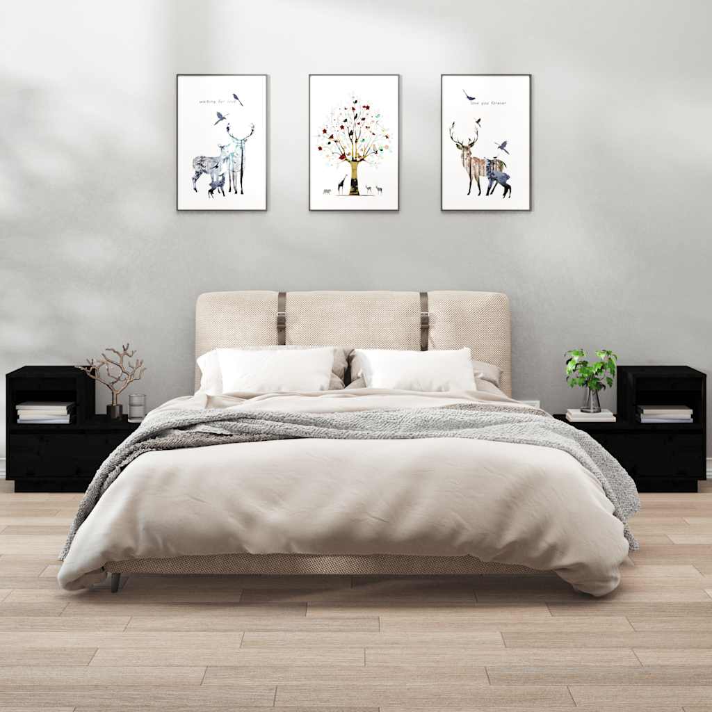 Tables de chevet 2 pcs Noir 60x34x51 cm Bois de pin solide - XIOS