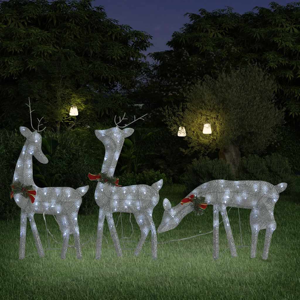 Famille de rennes de Noël 270x7x90cm Argenté Blanc froid Maille - XIOS