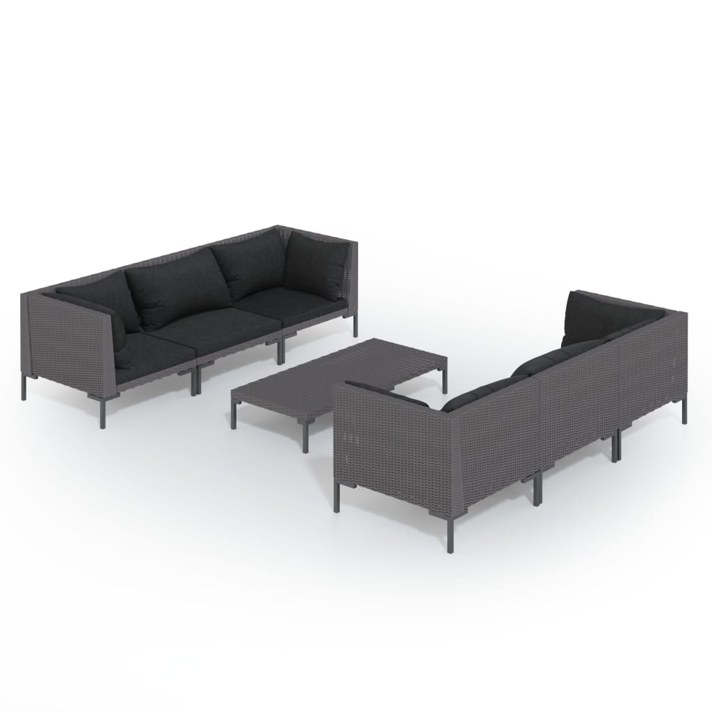 Salon de jardin 7 pcs avec coussins Résine tressée Gris foncé
