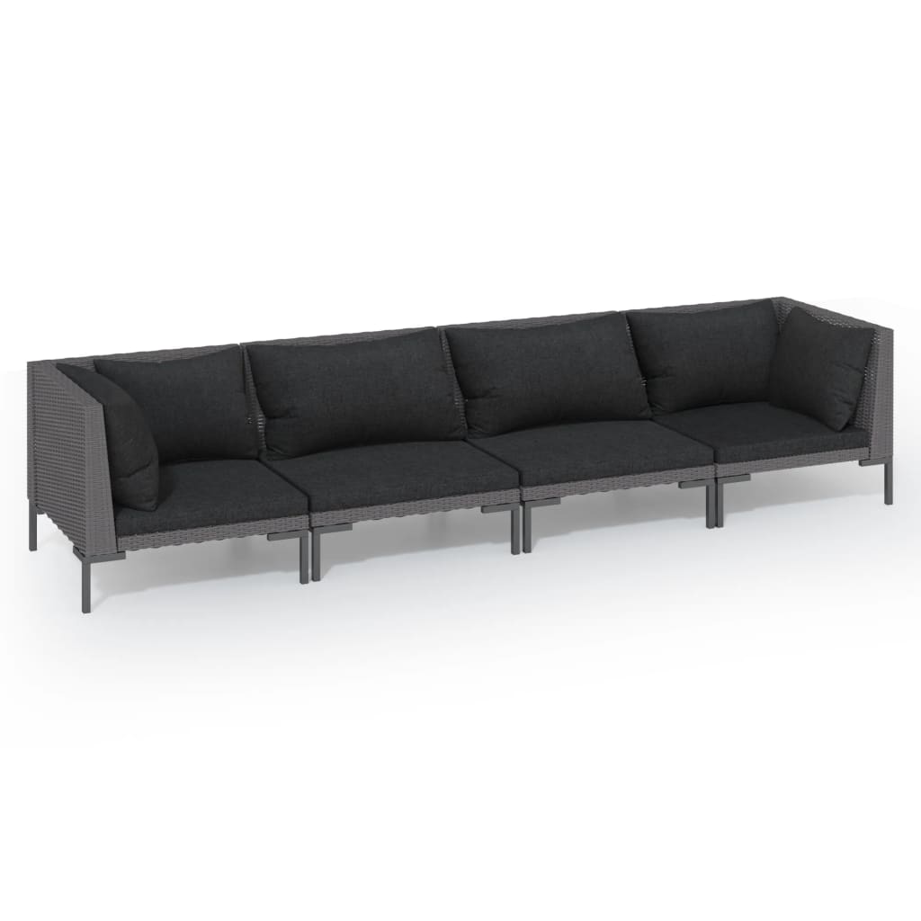 Salon de jardin 4 pcs avec coussins Résine tressée Gris foncé