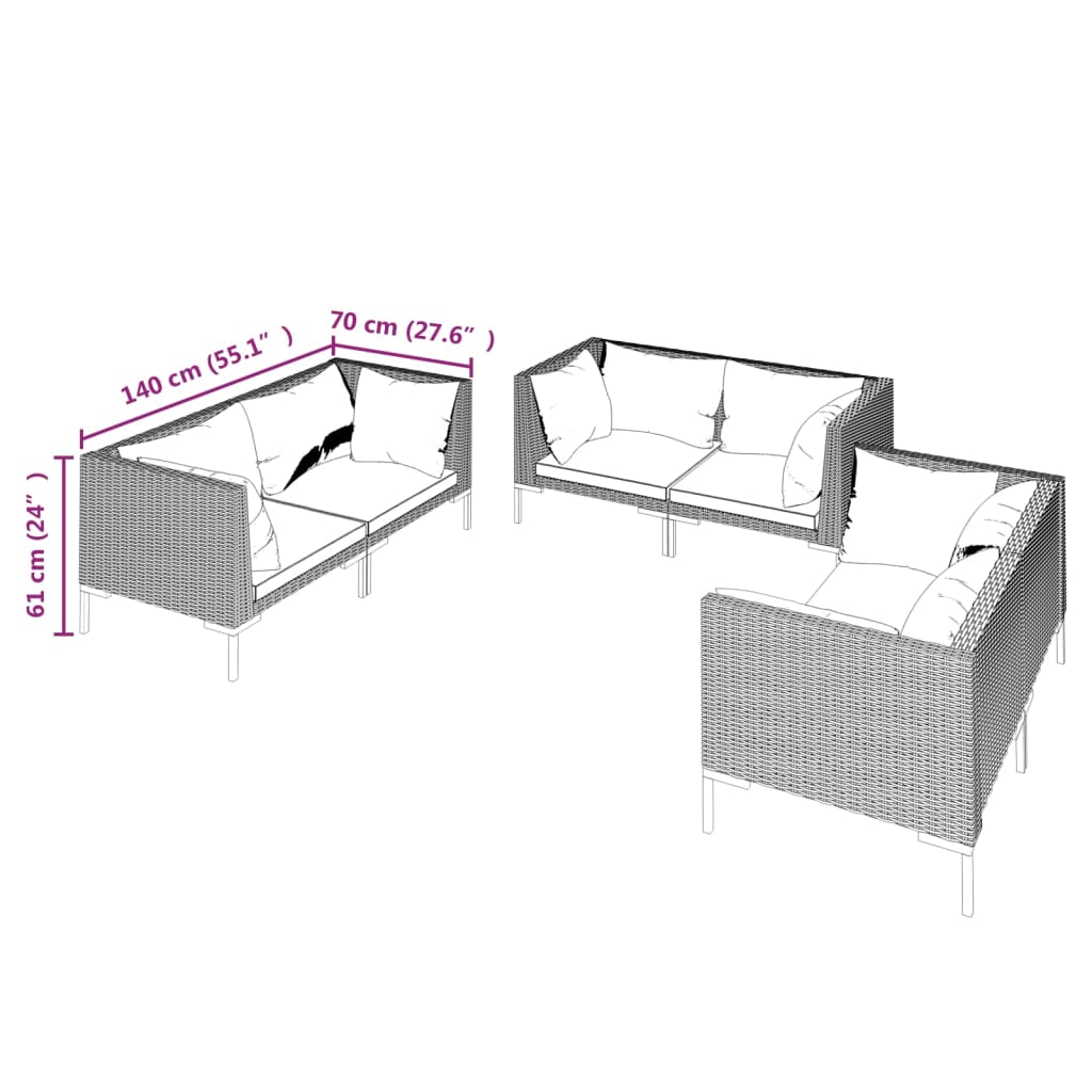 Salon de jardin 6 pcs avec coussins Résine tressée Gris foncé