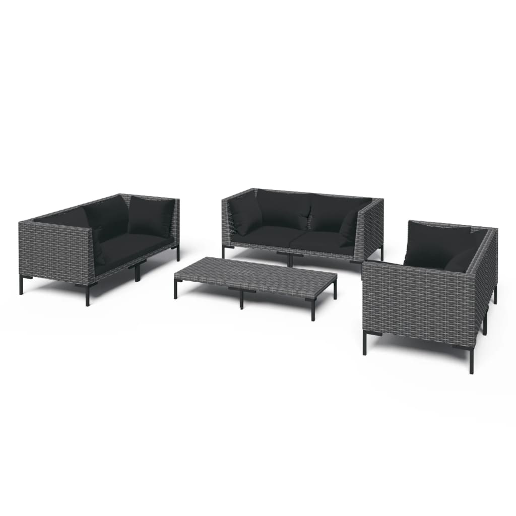 Salon de jardin 7 pcs avec coussins Résine tressée Gris foncé