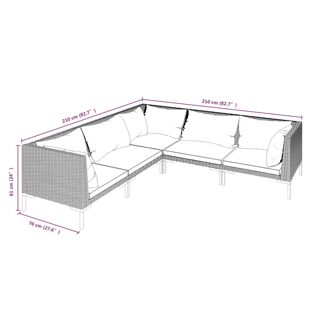 Salon de jardin 5 pcs avec coussins Résine tressée Gris foncé