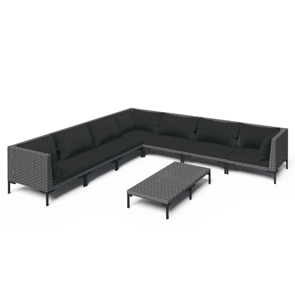 Salon de jardin 8 pcs avec coussins Résine tressée Gris foncé
