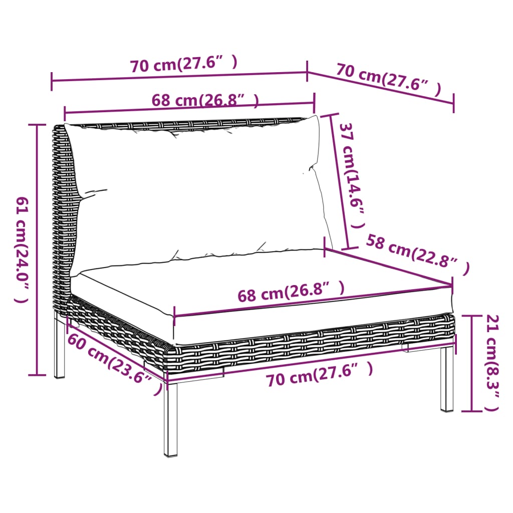 Salon de jardin 8 pcs avec coussins Résine tressée Gris foncé