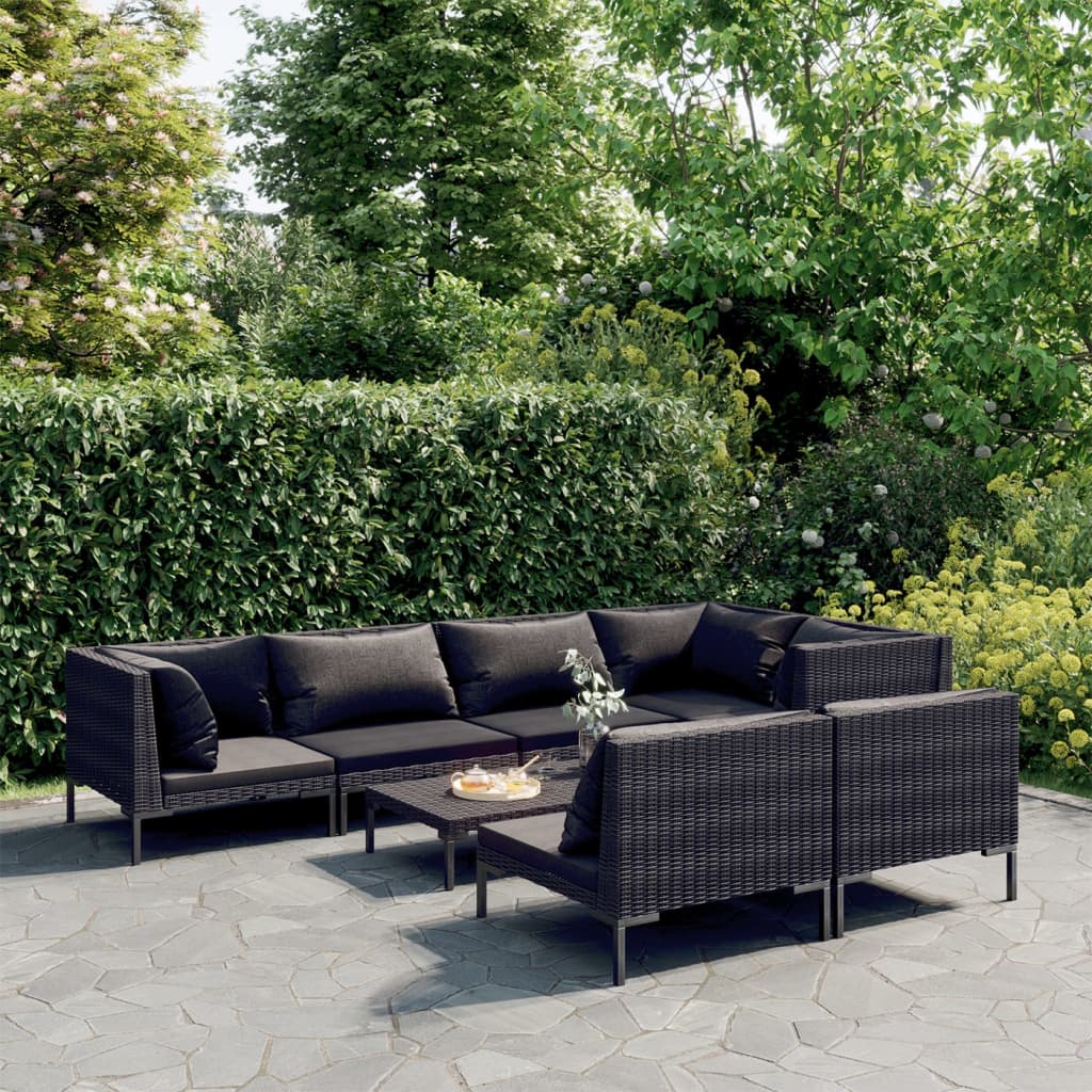 Salon de jardin 8 pcs avec coussins Résine tressée Gris foncé