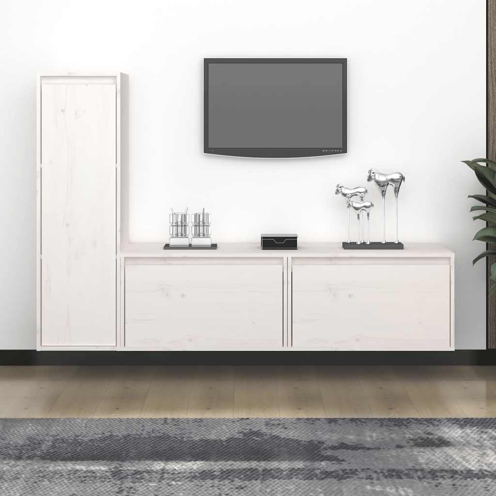 Meubles TV 3 pcs Blanc Bois massif de pin - XIOS