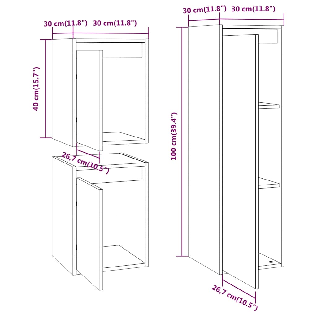 Meubles TV 3 pcs Blanc Bois massif de pin - XIOS