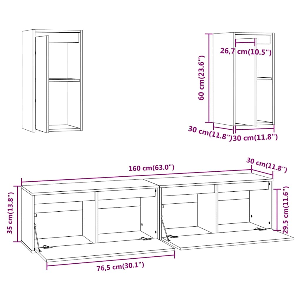 Meubles TV 4 pcs Blanc Bois massif de pin - XIOS