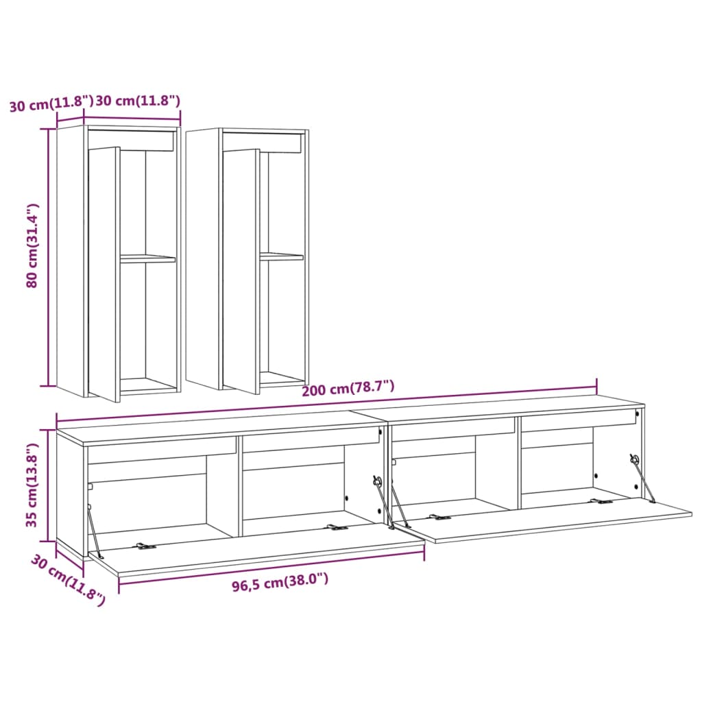 Meubles TV 4 pcs Blanc Bois massif de pin - XIOS