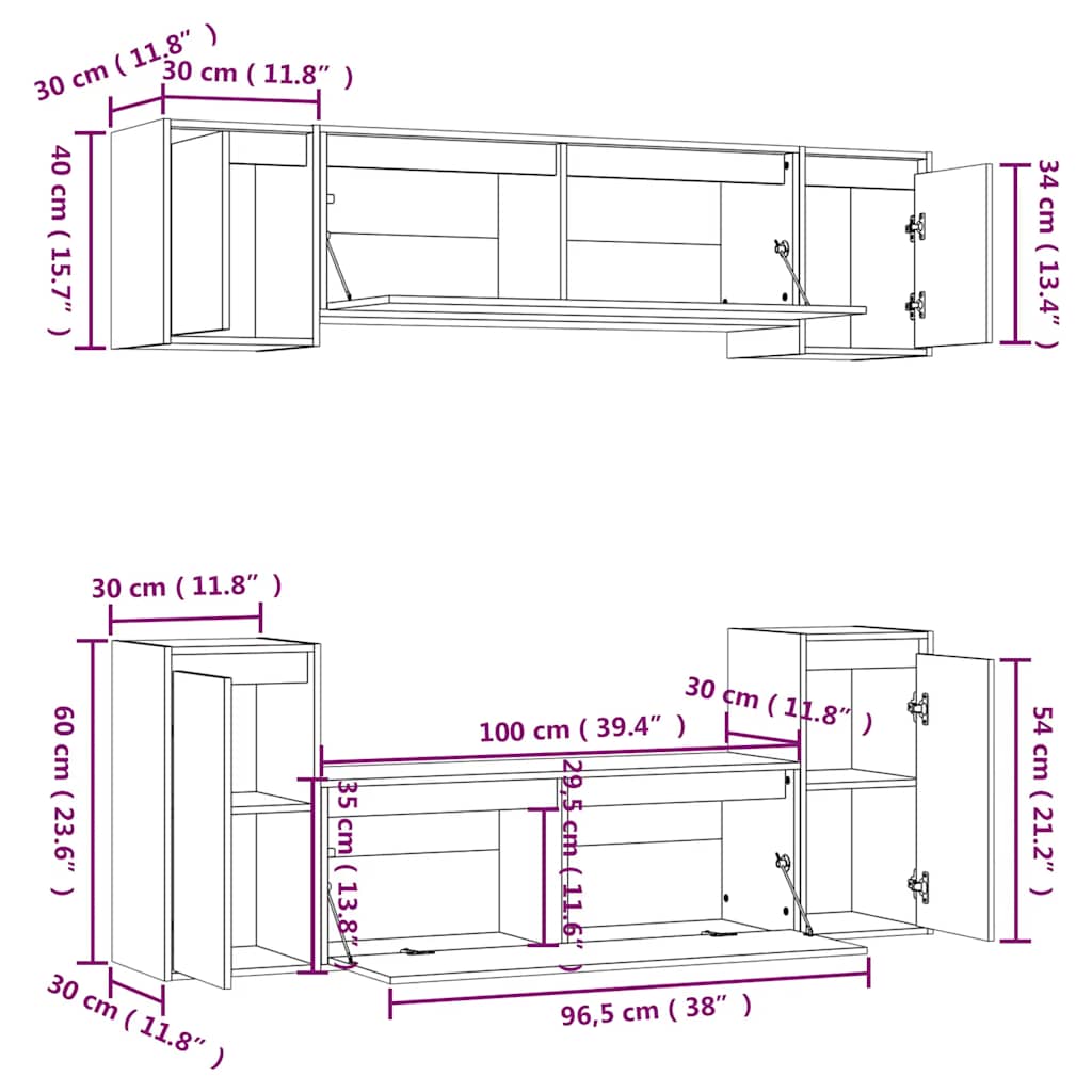 Meubles TV 6 pcs Blanc Bois massif de pin - XIOS