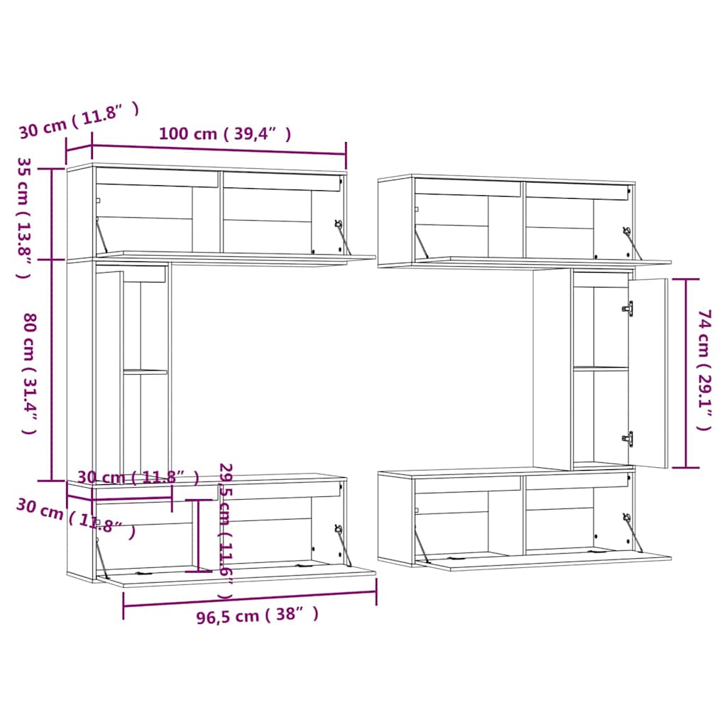 Meubles TV 6 pcs Blanc Bois massif de pin - XIOS