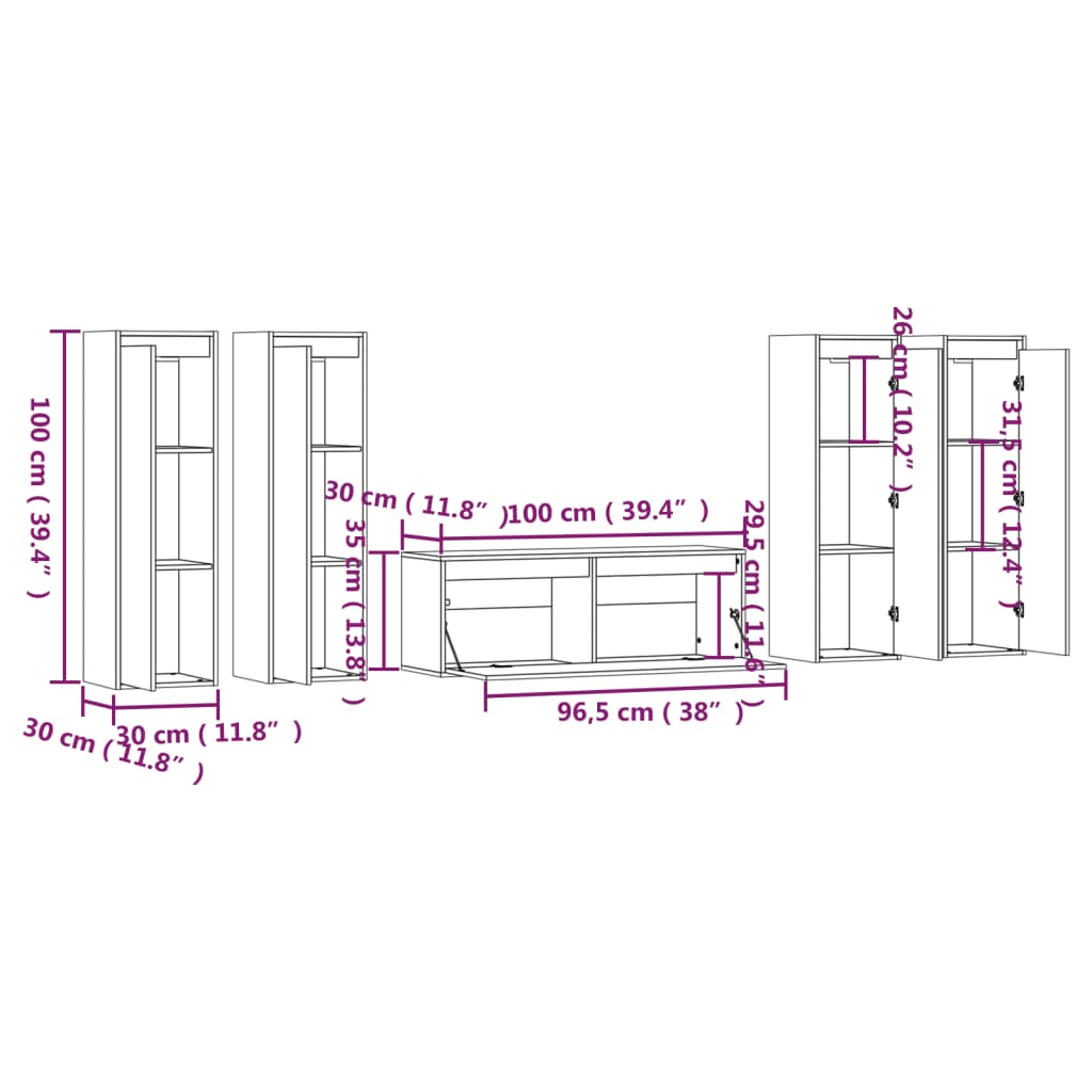 Meubles TV 5 pcs Blanc Bois massif de pin - XIOS