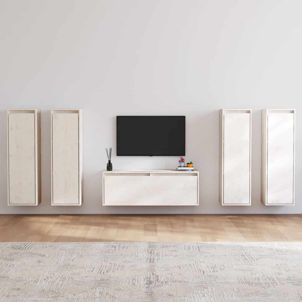 Meubles TV 5 pcs Blanc Bois massif de pin - XIOS