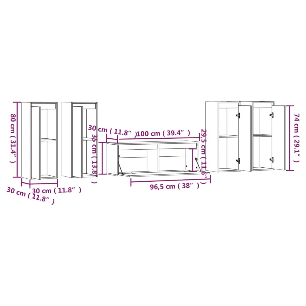 Meubles TV 5 pcs Blanc Bois massif de pin - XIOS