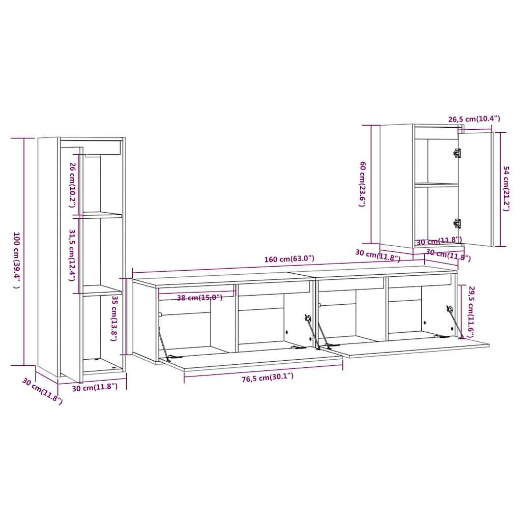 Meubles TV 4 pcs Blanc Bois massif de pin - XIOS