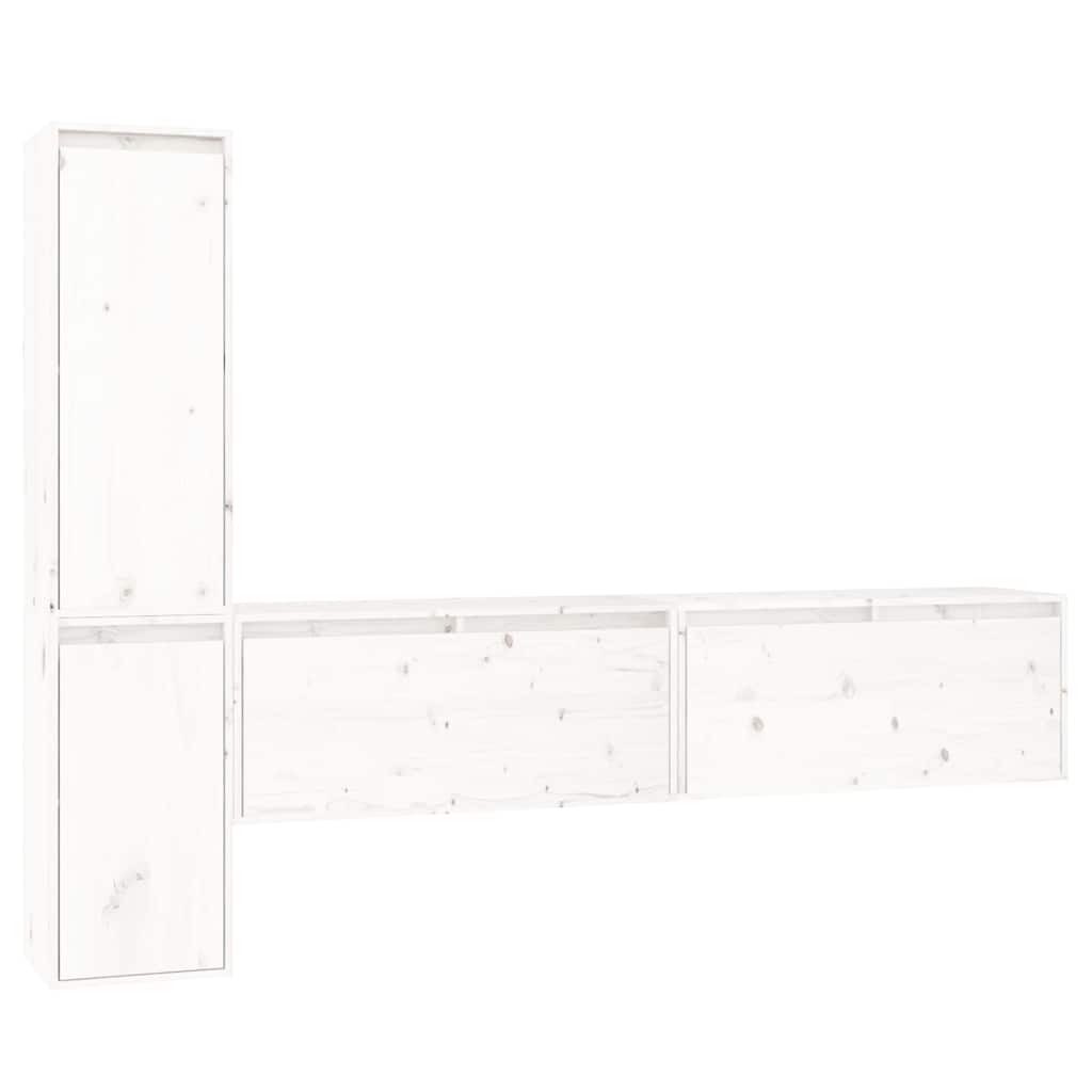 Meubles TV 4 pcs Blanc Bois massif de pin