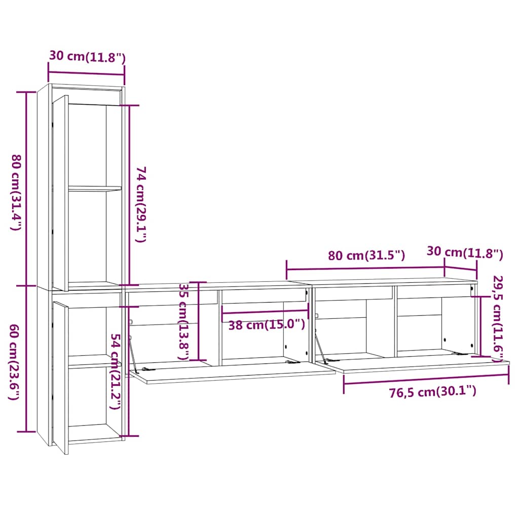 Meubles TV 4 pcs Blanc Bois massif de pin - XIOS