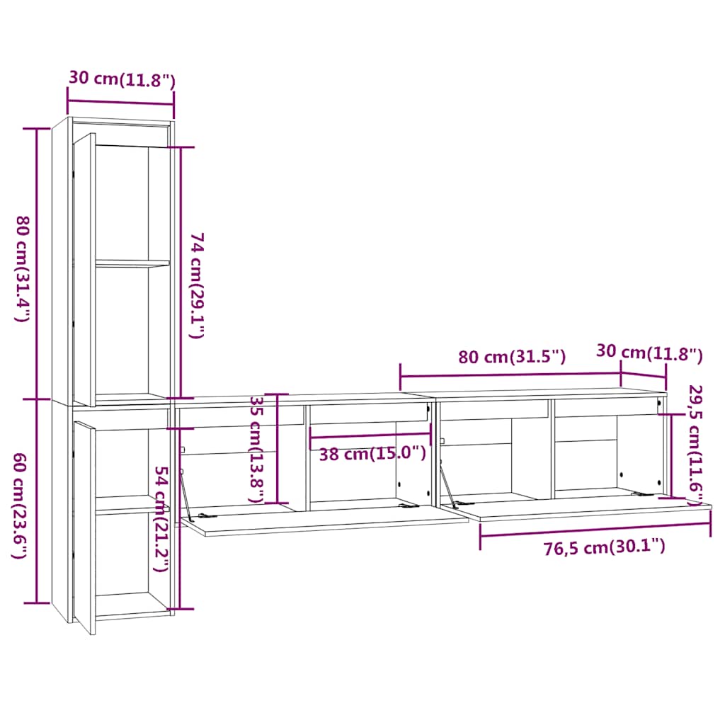 Meubles TV 4 pcs Blanc Bois massif de pin - XIOS