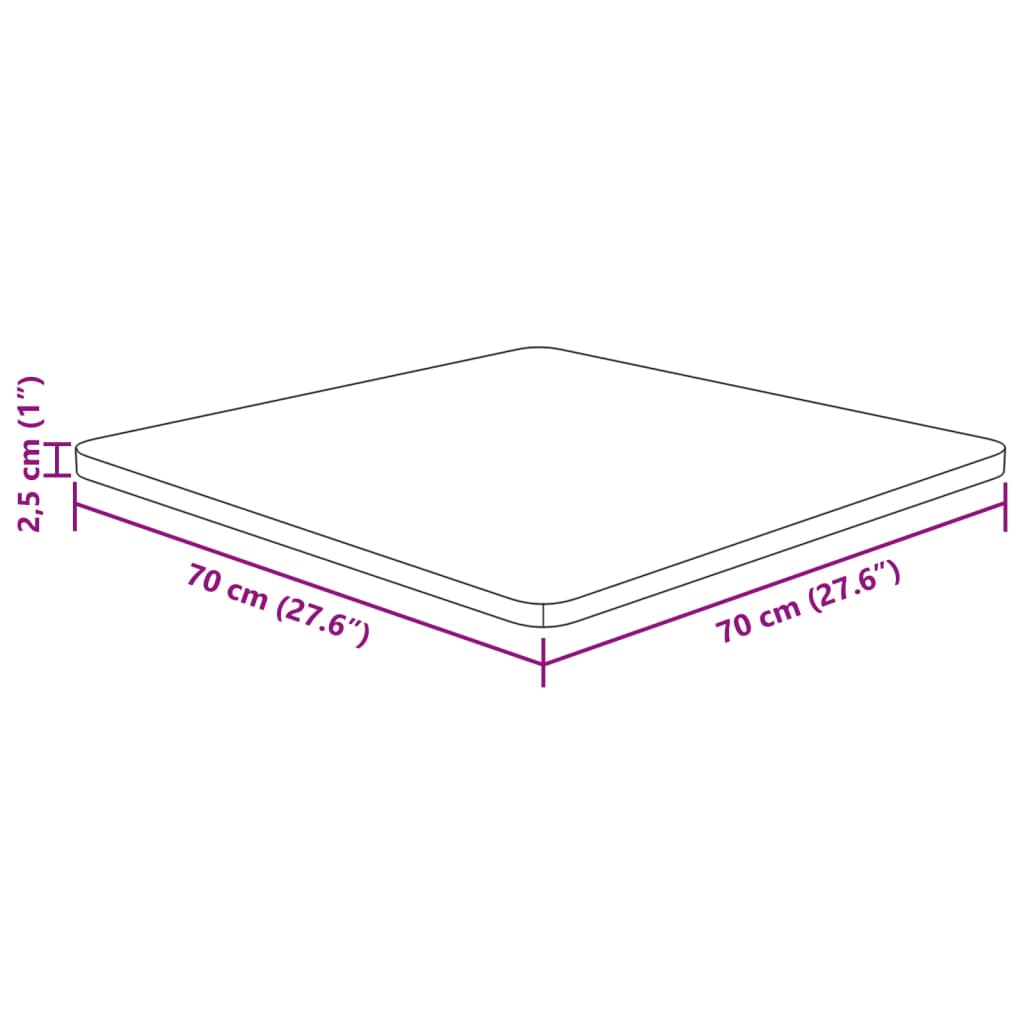 Dessus de table carré 70x70x2,5 cm Bois chêne massif non traité - XIOS