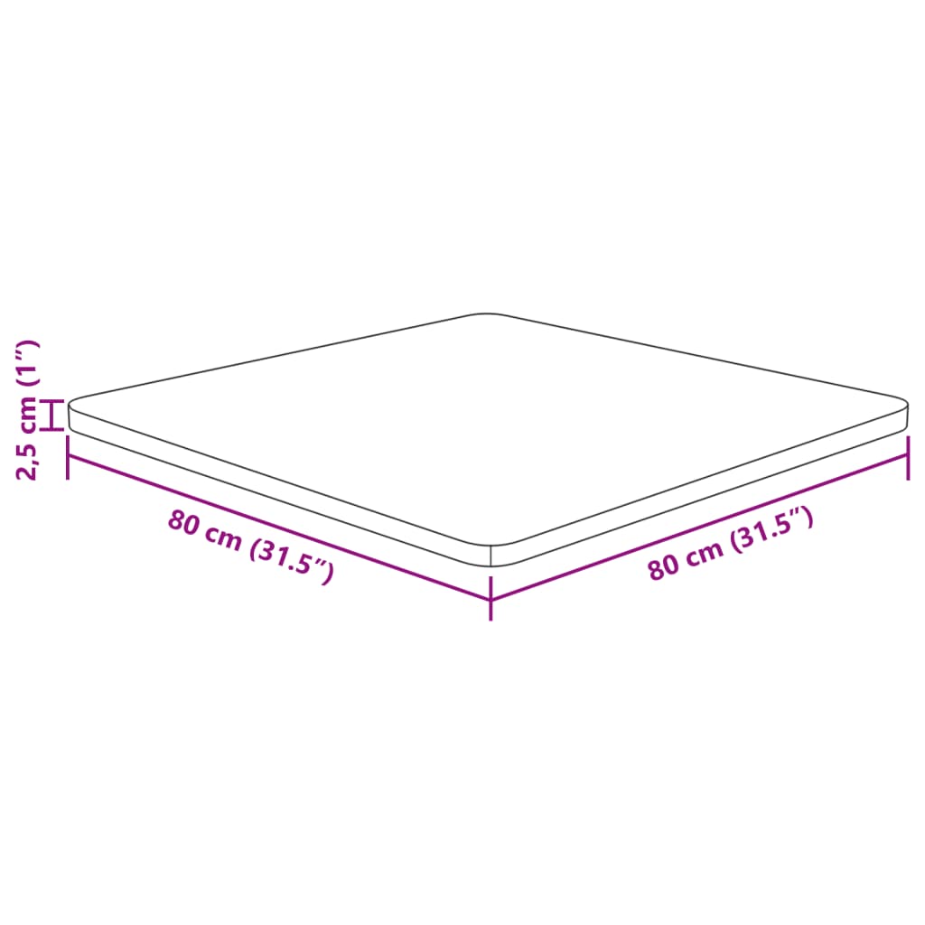 Dessus de table carré 80x80x2,5 cm Bois chêne massif non traité - XIOS