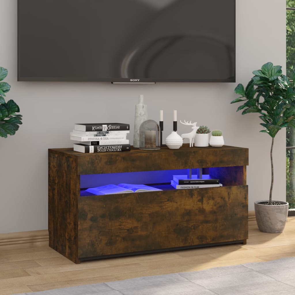 Meuble TV avec lumières LED Chêne fumé 75x35x40 cm - XIOS