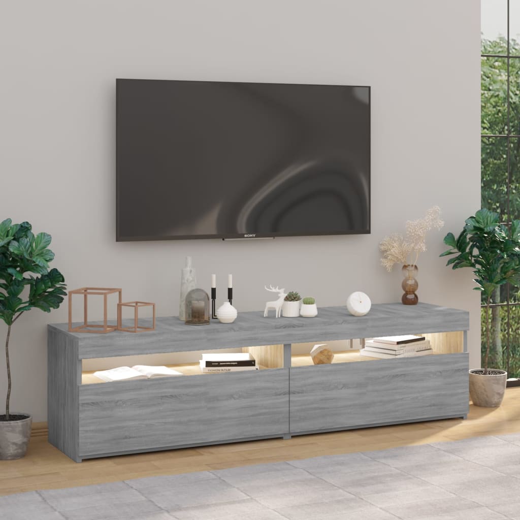 Meubles TV avec lumières LED 2 pcs Sonoma gris 75x35x40 cm - XIOS