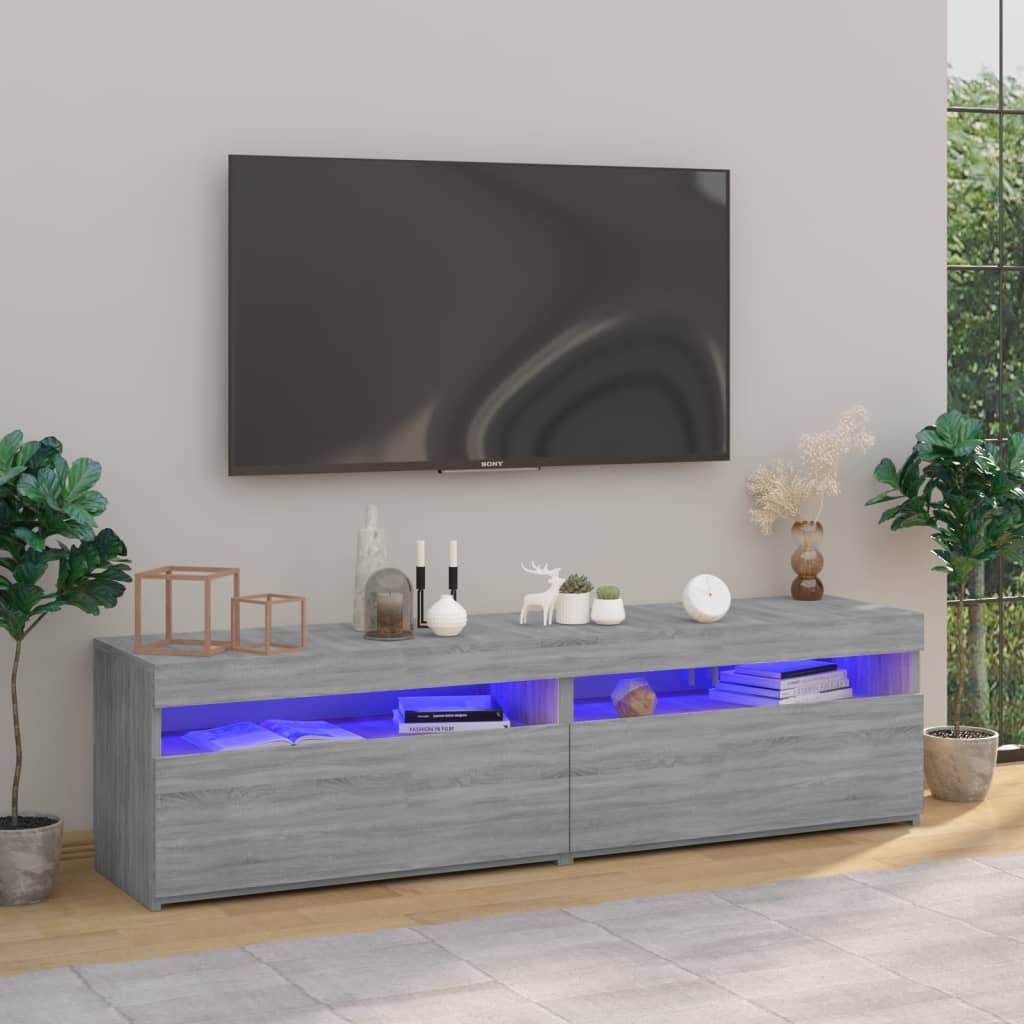 Meubles TV avec lumières LED 2 pcs Sonoma gris 75x35x40 cm - XIOS