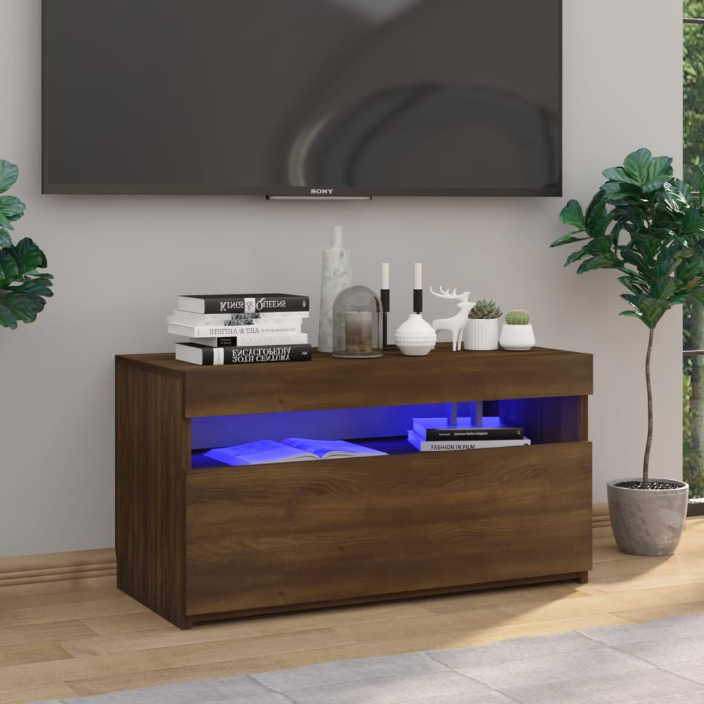 Meuble TV avec lumières LED Chêne marron 75x35x40 cm - XIOS