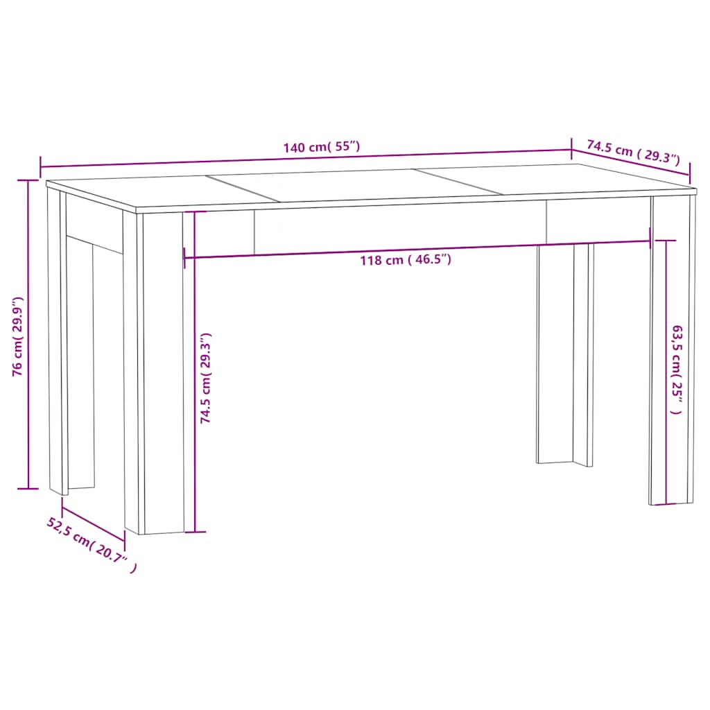 Table à manger chêne fumé 140x74,5x76 cm bois d'ingénierie - XIOS