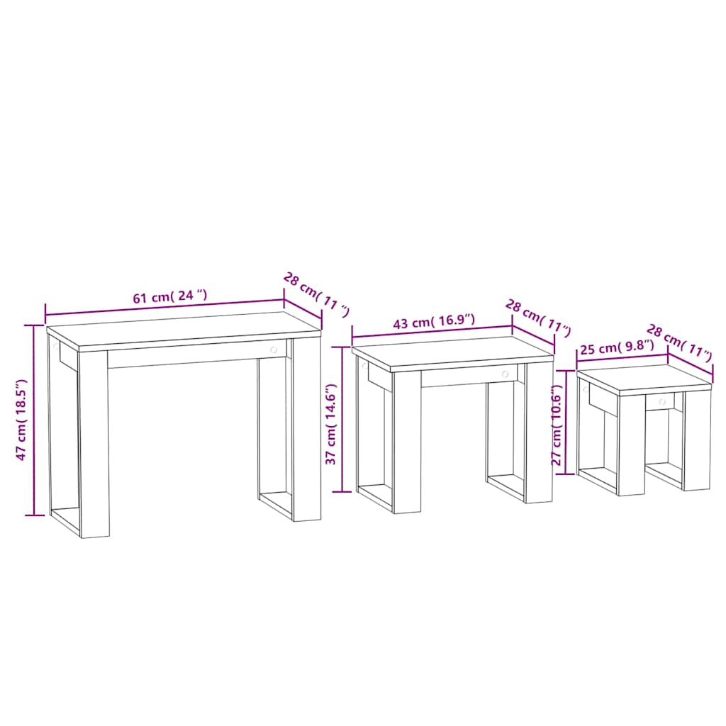 Tables gigognes 3 pcs Sonoma gris Bois d'ingénierie - XIOS