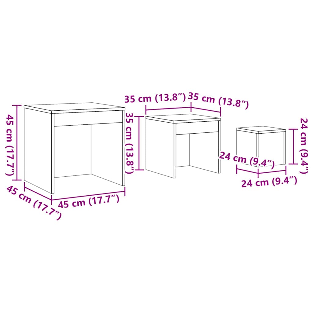 Tables gigognes 3 pcs Sonoma gris Bois d'ingénierie - XIOS