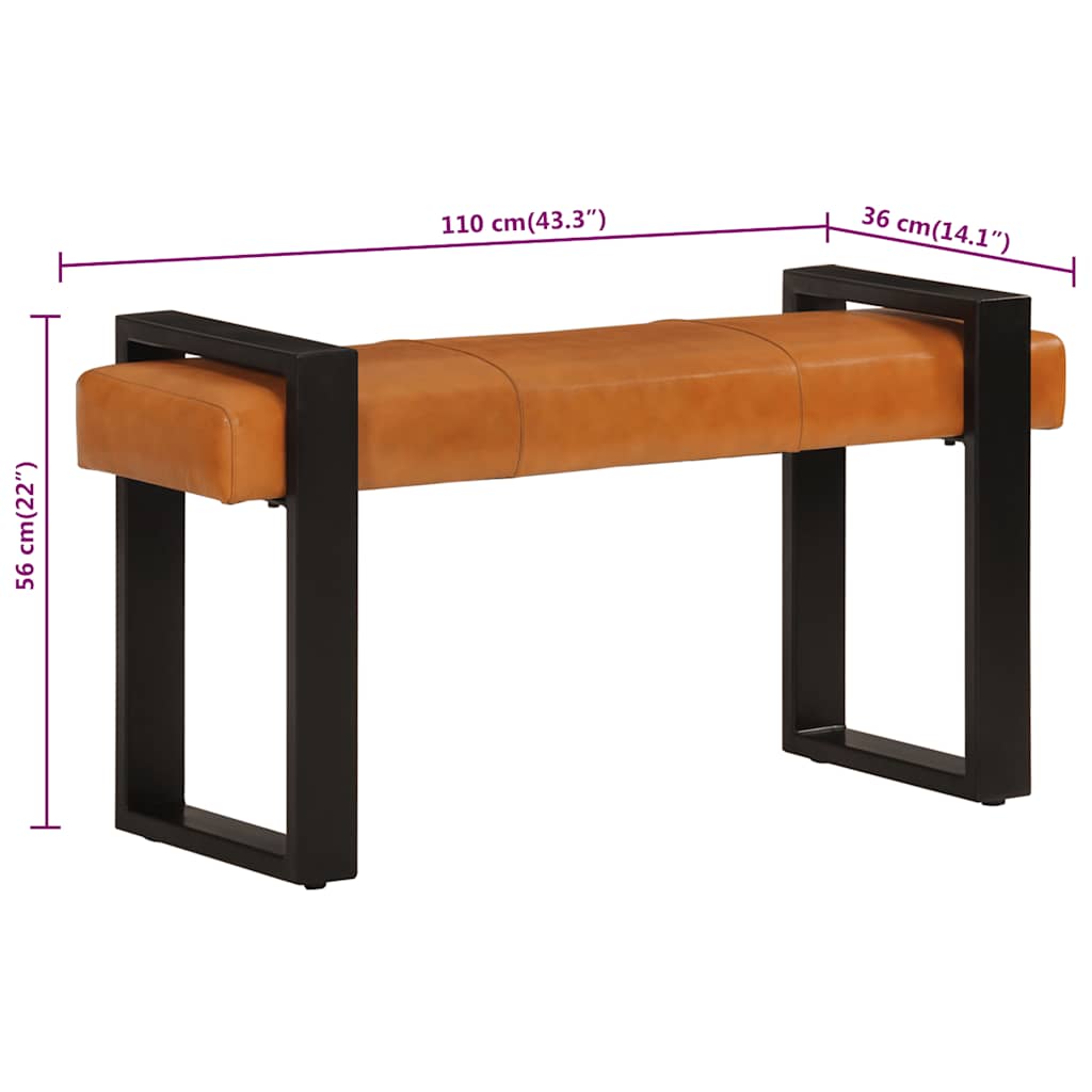 Banc Noir et marron 110 cm Cuir de chèvre véritable - XIOS